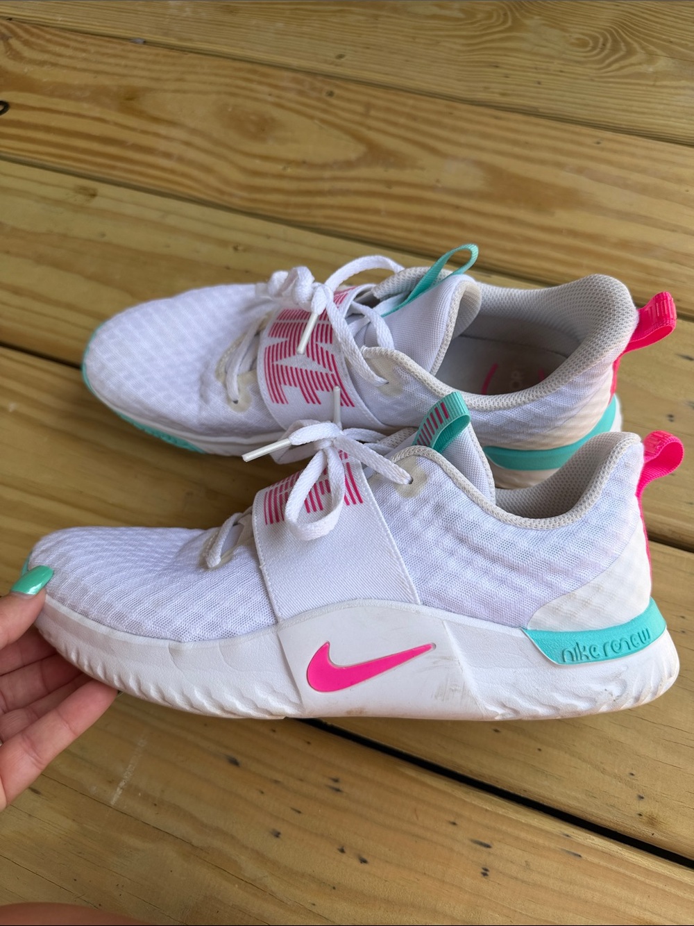 Nike women’s White Sneakers with Pink & Teal Accents